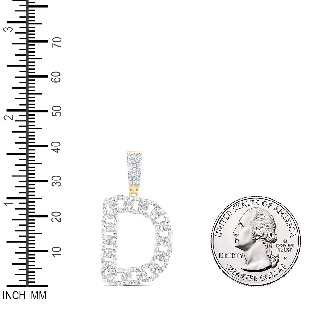 1.11 Ctw Natural Diamond Curb Link Initial Letter Alphabet D Pendant in 10k Yellow Gold
