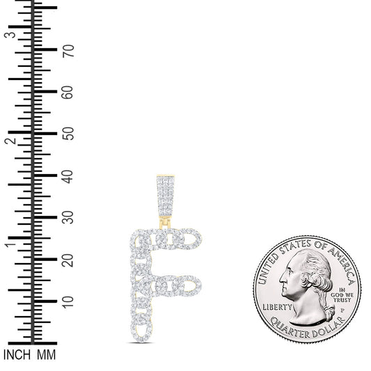 1.03 Ctw Natural Diamond Curb Link Initial Letter Alphabet F Pendant in 10k Yellow Gold