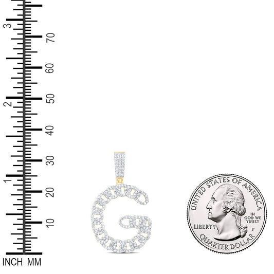 1.15 Ctw Natural Diamond Link Initial Letter Alphabet G Pendant in 10k Yellow Gold