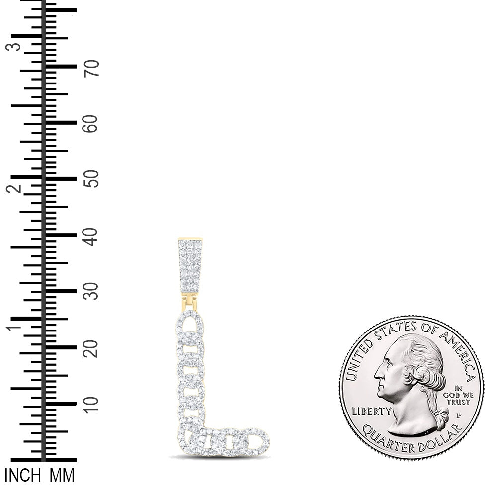 0.68 Ctw Natural Diamond Curb Link Intial Letter Alphabet L Pendant in 10k Yellow Gold