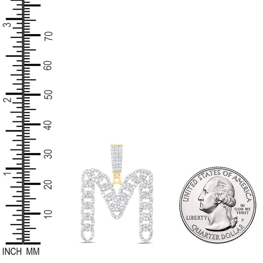 1.16 Ctw Natural Diamond Link Initial Letter M Pendant in 10k Yellow Gold