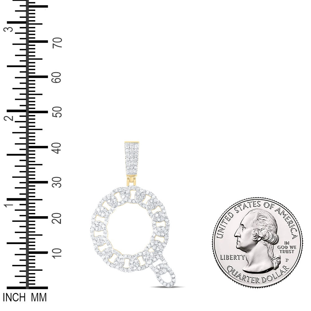1.06 Ctw Natural Diamond Curb Link Initial Letter Alphabet Q Pendant in 10k Yellow Gold