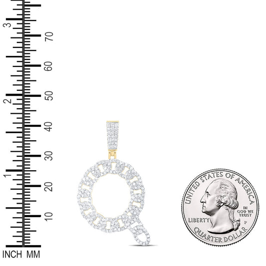 1.06 Ctw Natural Diamond Curb Link Initial Letter Alphabet Q Pendant in 10k Yellow Gold