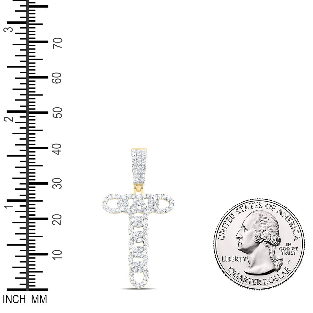 0.82 Ctw Natural Diamond Curb Link Initial Letter Alphabet T Pendant in 10k Yellow Gold
