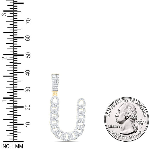 1.07 Ctw Natural Diamond Curb Link Intial Letter Alphabet U Pendant in 10k Yellow Gold