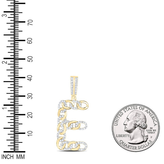 0.55 Ctw Natural Diamond Curb Link Initial Letter Alphabet E Pendant in 10k Yellow Gold