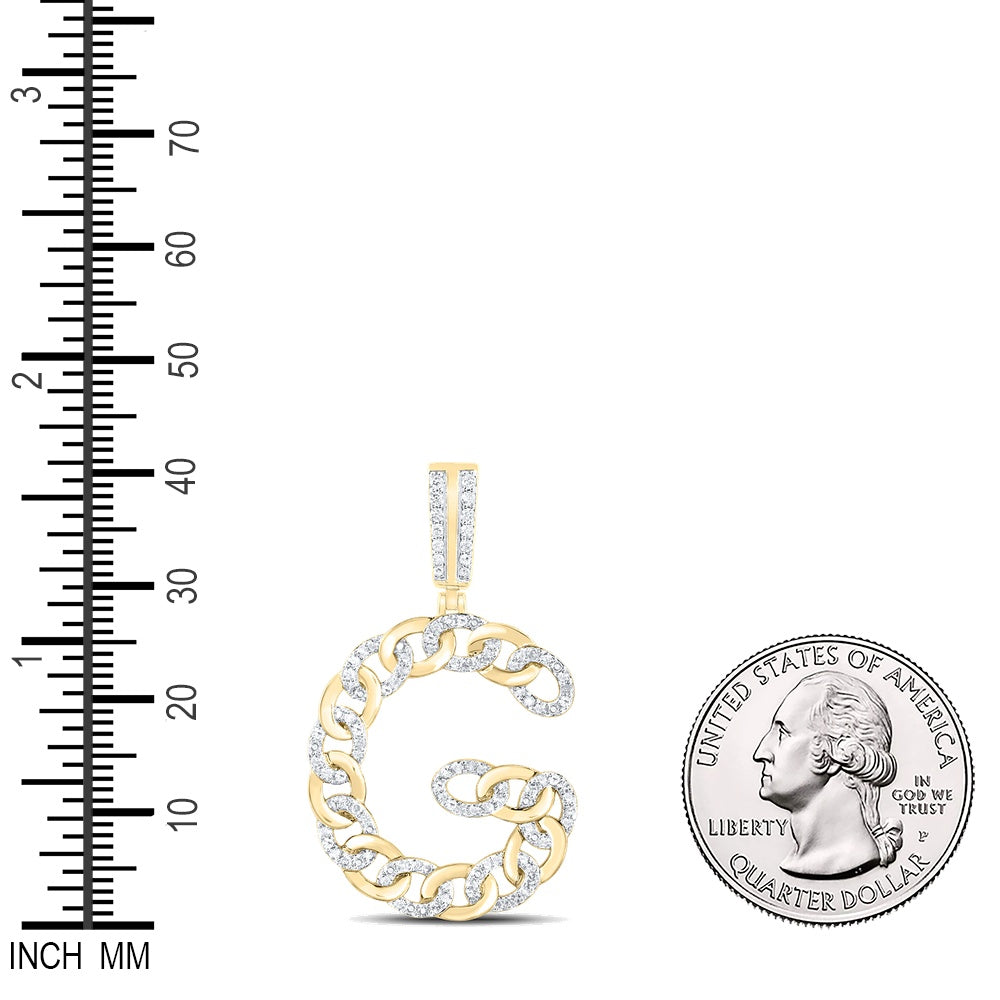 0.65 Ctw Natural Diamond Curb Link Initial Letter Alphabet G Pendant in 10k Yellow Gold
