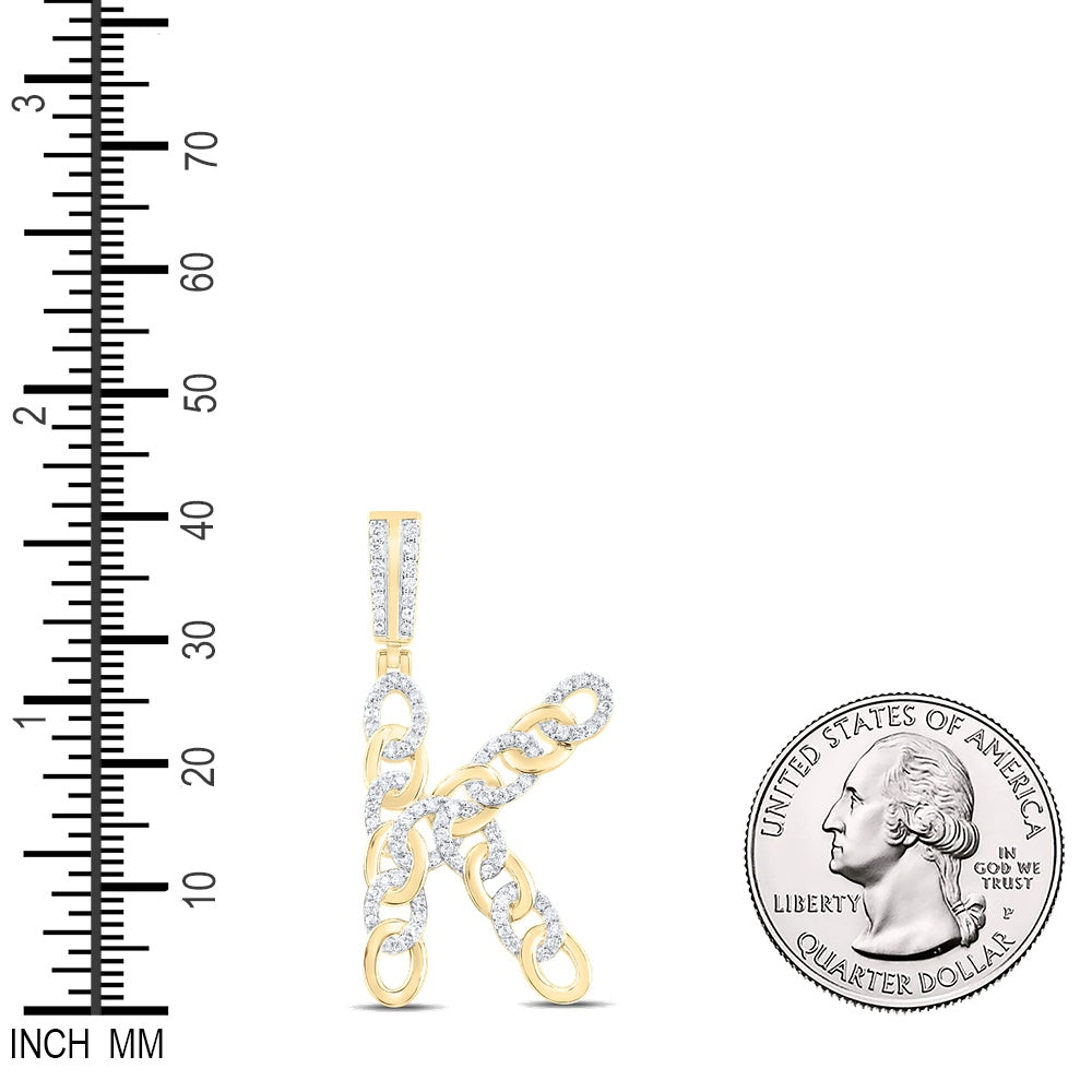 0.52 Ctw Natural Diamond Curb Link Initial Letter Alphabet K Pendant in 10k Yellow Gold