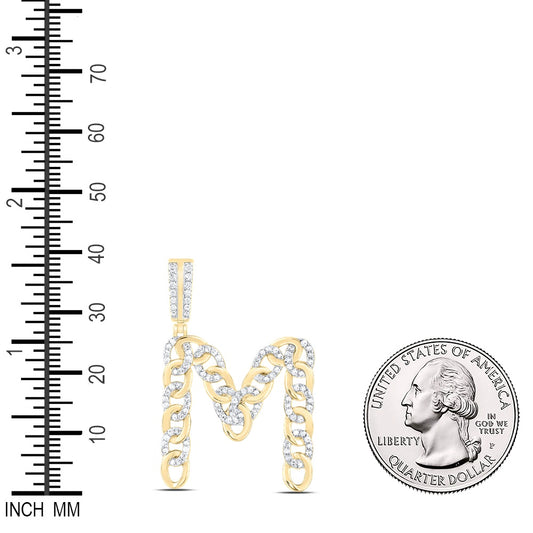 0.63 Ctw Natural Diamond Curb Link Initial Letter Alphabet M Pendant in 10k Yellow Gold