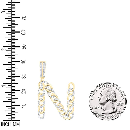 0.63 Ctw Natural Diamond Curb Link Initial Letter Alphabet N Pendant in 10k Yellow Gold