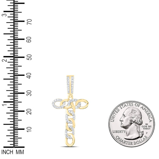 0.36 Ctw Natural Diamond Curb Link Initial Letter Alphabet T Pendant in 10k Yellow Gold
