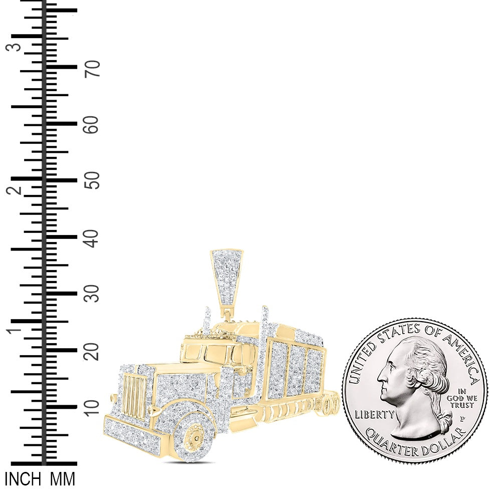 1.09 Ctw Natural Diamond Semi-Trailer Truck Auto Pendant in 10k Yellow Gold