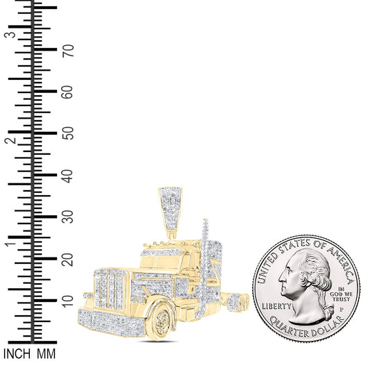0.89 Ctw Natural Diamond Semi-Truck Auto Pendant in 10k Yellow Gold