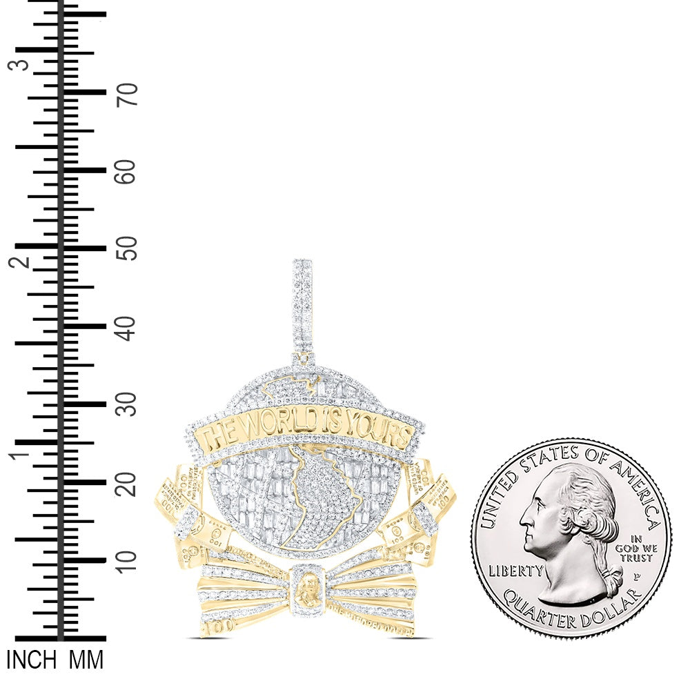 5.9 Ctw Natural Diamond The World Is Yours World Globe Pendant in 10k Yellow Gold