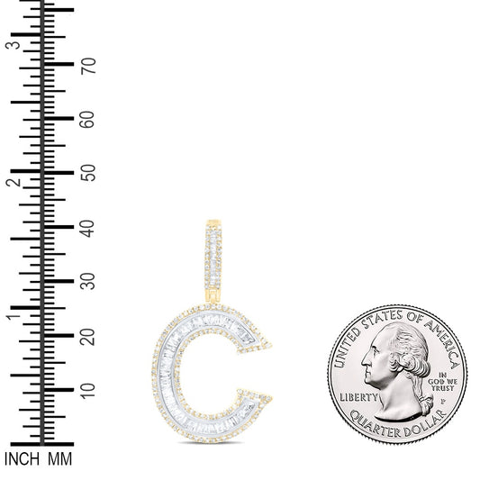 0.81 Ctw Natural Diamond Block Initial Letter Alphabet C Pendant in 10k Yellow Gold