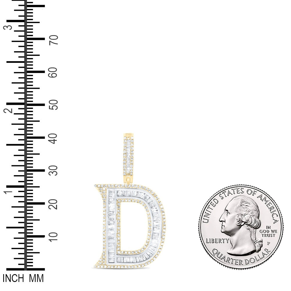 0.95 Ctw Natural Diamond Block Initial Letter Alphabet D Pendant in 10K White Yellow