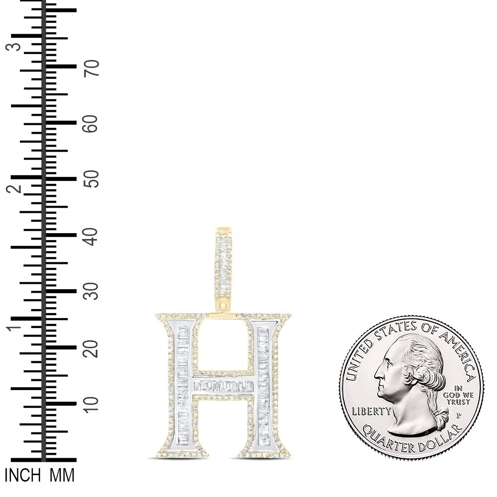 0.98 Ctw Natural Diamond Block Initial Letter Alphabet H Pendant in 10k Yellow Gold