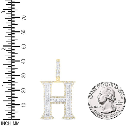 0.98 Ctw Natural Diamond Block Initial Letter Alphabet H Pendant in 10k Yellow Gold