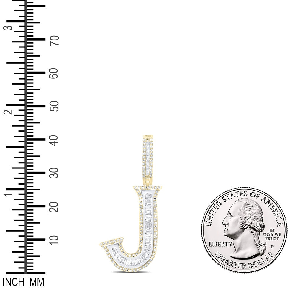 0.63 Ctw Natural Diamond Block Initial Letter Alphabet J Pendant in 10k Yellow Gold