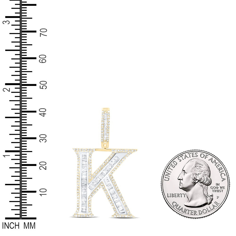 0.91 Ctw Natural Diamond Block Initial Letter Alphabet K Pendant in 10k Yellow Gold