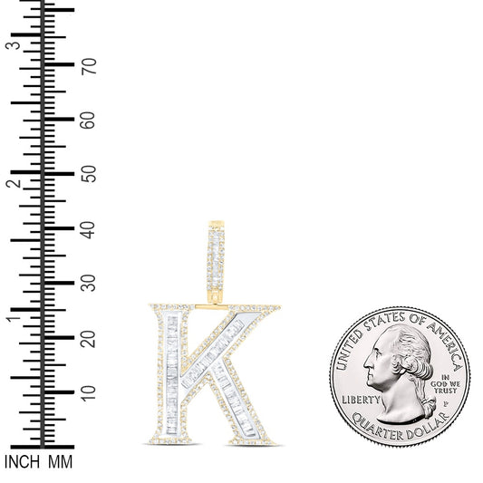 0.91 Ctw Natural Diamond Block Initial Letter Alphabet K Pendant in 10k Yellow Gold