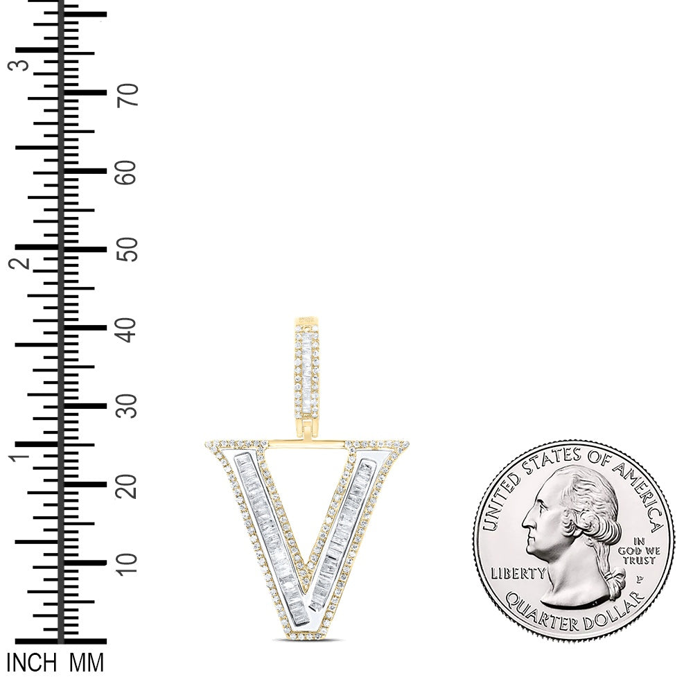 0.81 Ctw Natural Diamond Block Initial Letter Alphabet V Pendant in 10k Yellow Gold
