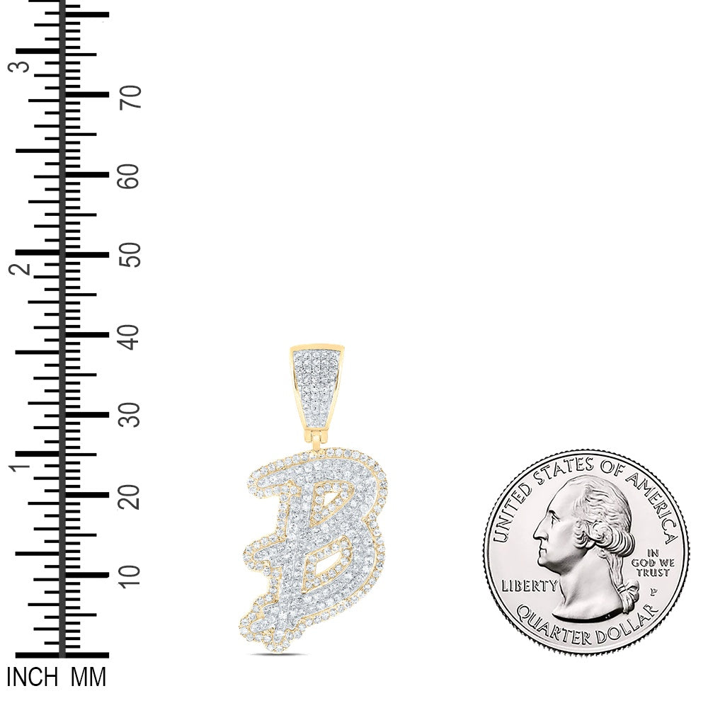 1.03 Ctw Natural Diamond Hiphop Initial Letter Alphabet B Pendant in 10K Yellow White