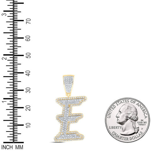 0.95 Ctw Natural Diamond Hiphop Initial Letter Alphabet E Pendant in 10K Yellow White