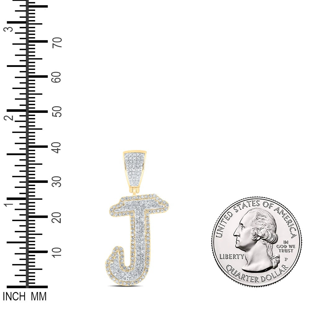 0.85 Ctw Natural Diamond Hiphop Initial Letter Alphabet J Pendant in 10K Yellow White