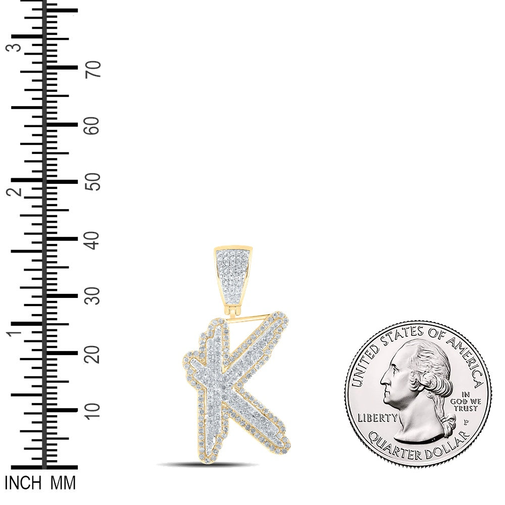 0.96 Ctw Natural Diamond Hiphop Initial Letter Alphabet K Pendant in 10K Yellow White