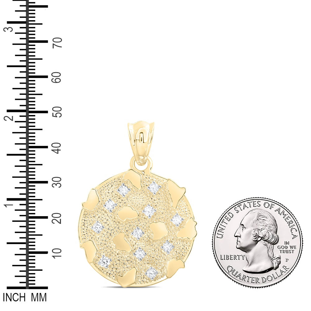 0.76 Ctw Natural Diamond Nugget Round Circular Pendant in 10k Yellow Gold