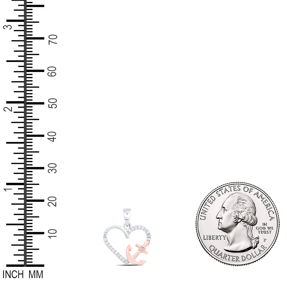 0.08 Ctw Natural Diamond Two Tone Heart Anchor Pendant in Sterling Silver