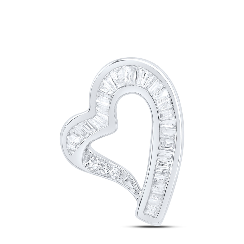 0.23 Ctw Natural Diamond Open Heart Pendant in 10k White Gold