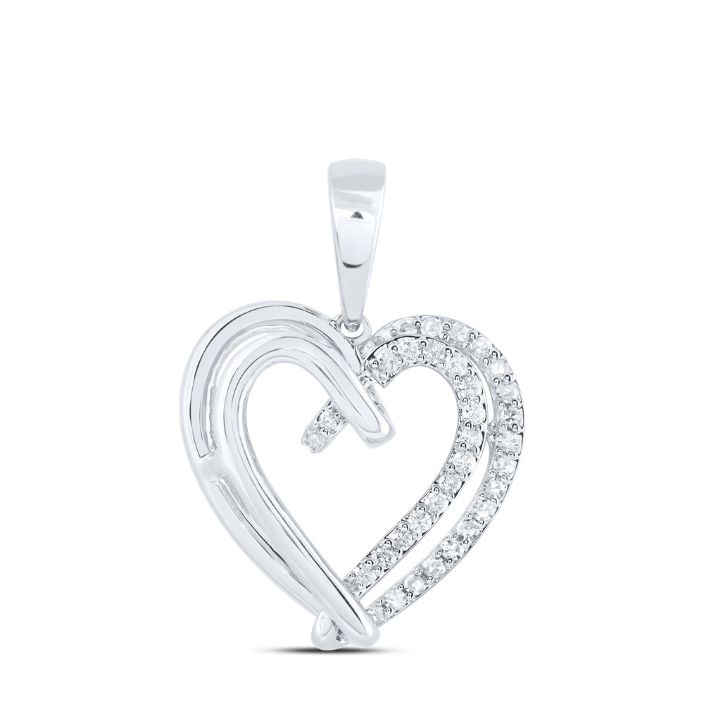 0.21 Ctw Natural Diamond Open Heart Pendant in 10k White Gold
