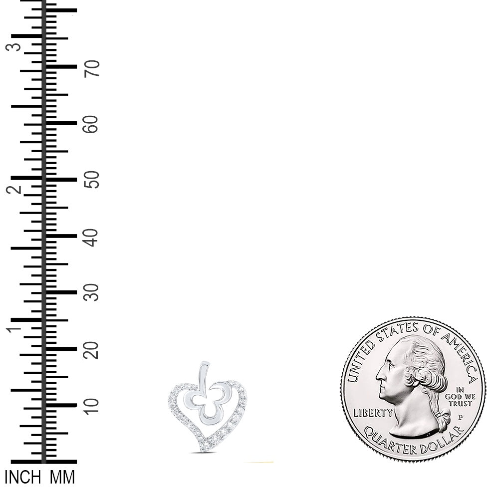 0.27 Ctw Natural Diamond Flower Open Heart Pendant in 10k White Gold
