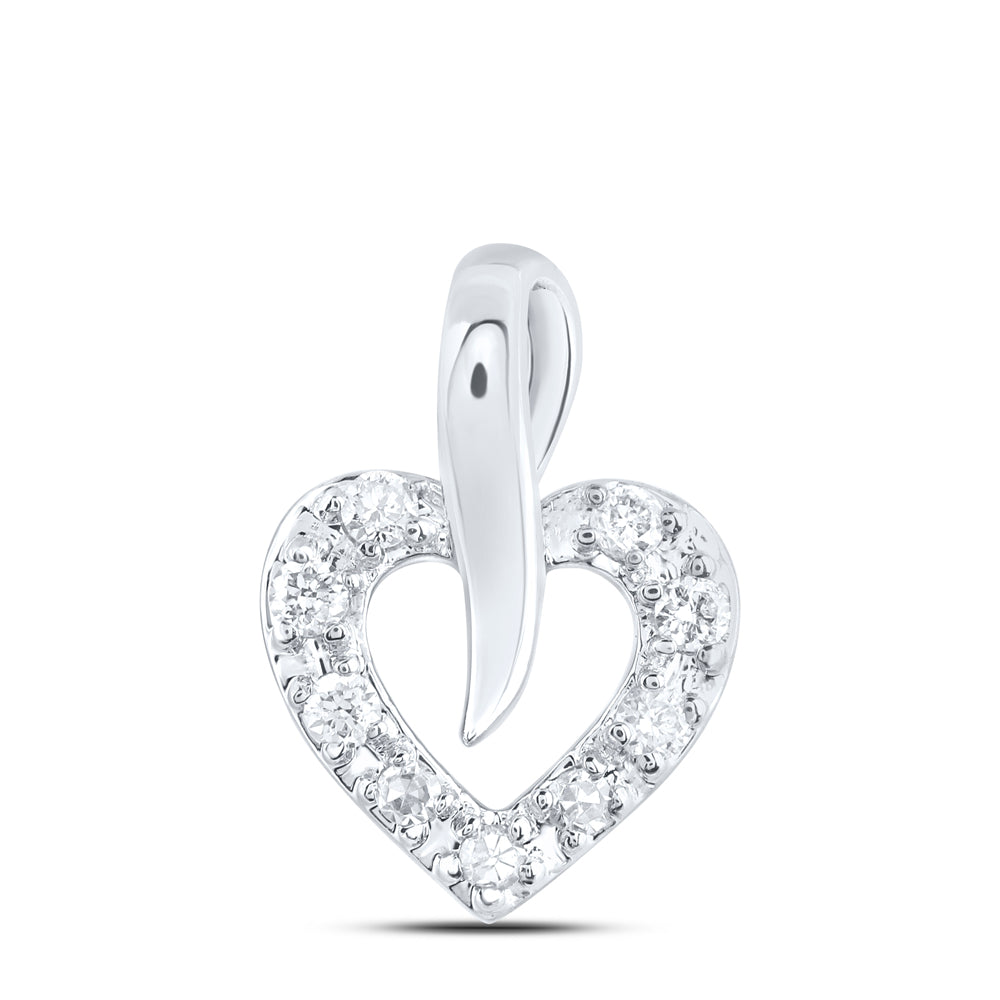 0.06 Ctw Natural Diamond Heart Pendant in 10k White Gold