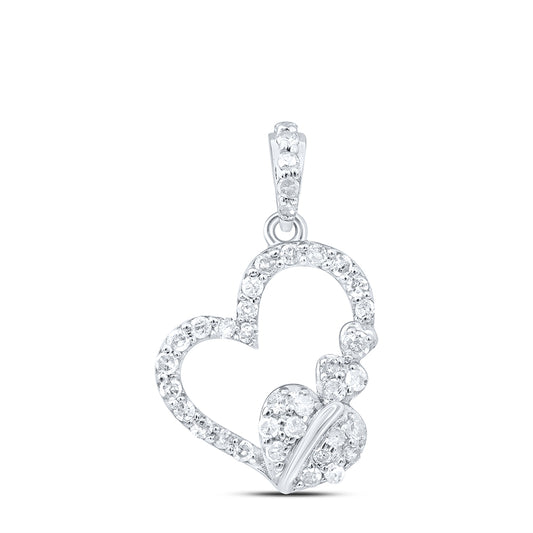 0.25 Ctw Natural Diamond Three 3 Open Heart Pendant in 10k White Gold
