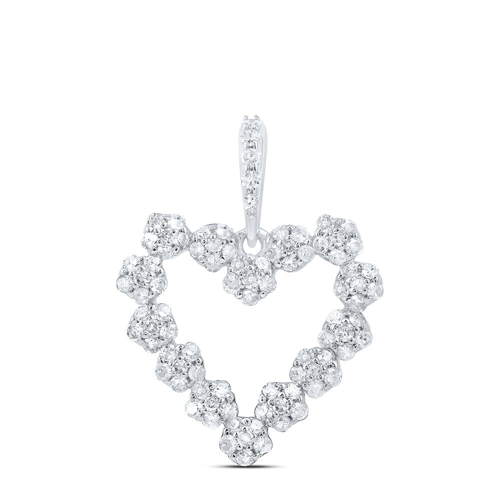 0.45 Ctw Natural Diamond Flower Heart Pendant in 10k White Gold