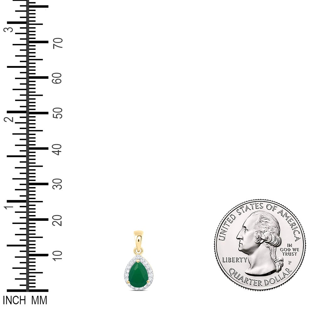 0.97 Ctw Natural Diamond Green Diamond Teardrop Pendant in 10k Yellow Gold