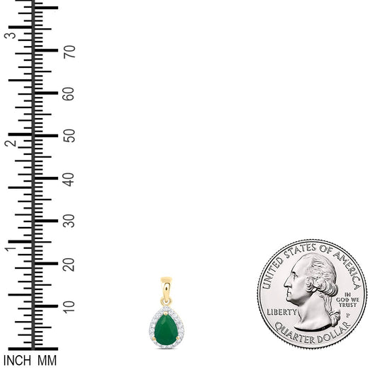 0.97 Ctw Natural Diamond Green Diamond Teardrop Pendant in 10k Yellow Gold