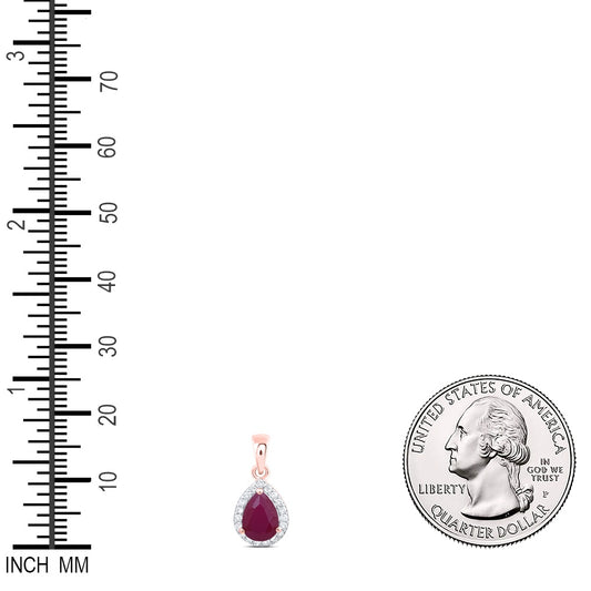 1.22 Ctw Natural Diamond Red Diamond Teardrop Pendant in 10k Rose Gold