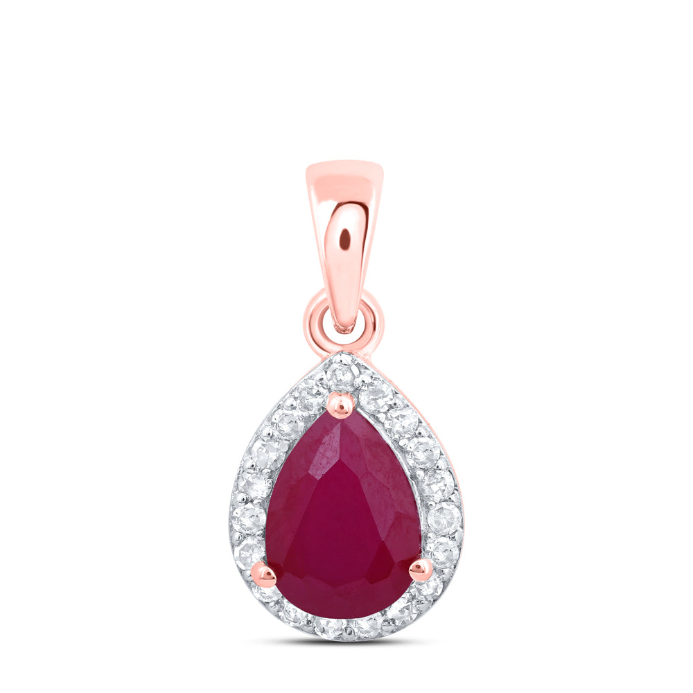 1.22 Ctw Natural Diamond Red Diamond Teardrop Pendant in 10k Rose Gold