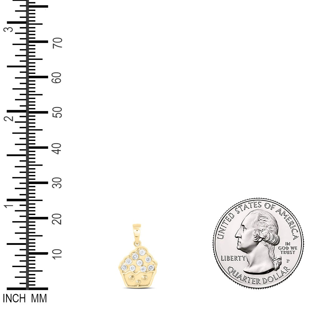 0.03 Ctw Natural Diamond Cupcake Pendant in 10k Yellow Gold