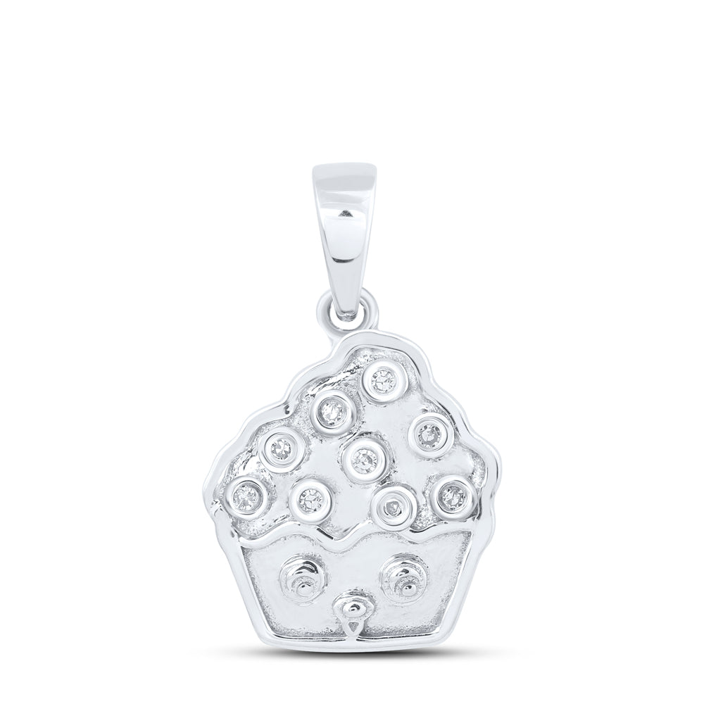 0.03 Ctw Natural Diamond Cupcake Pendant in 10k White Gold