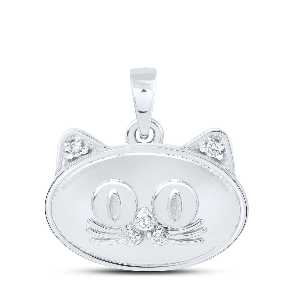 0.04 Ctw Natural Diamond Cute Cat Pendant in 10k White Gold