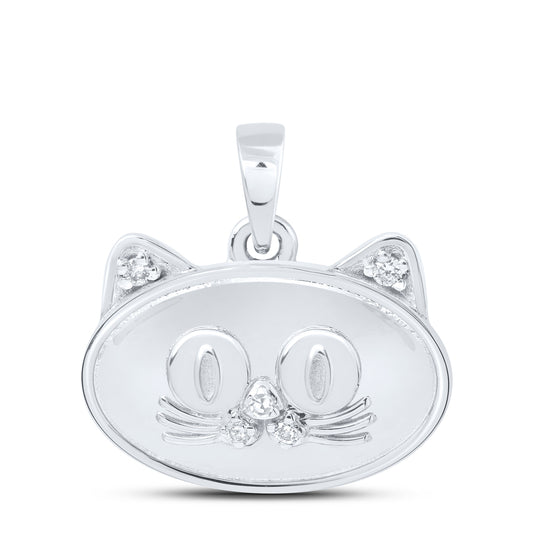 0.04 Ctw Natural Diamond Cute Cat Pendant in 10k White Gold