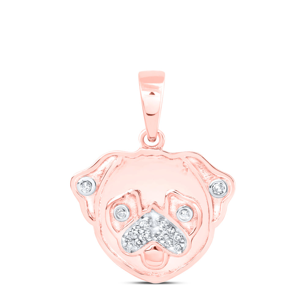 0.04 Ctw Natural Diamond Cute Dog puppy Gift Pendant in 10k Rose Gold