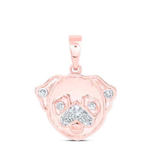 0.04 Ctw Natural Diamond Cute Dog puppy Gift Pendant in 10k Rose Gold