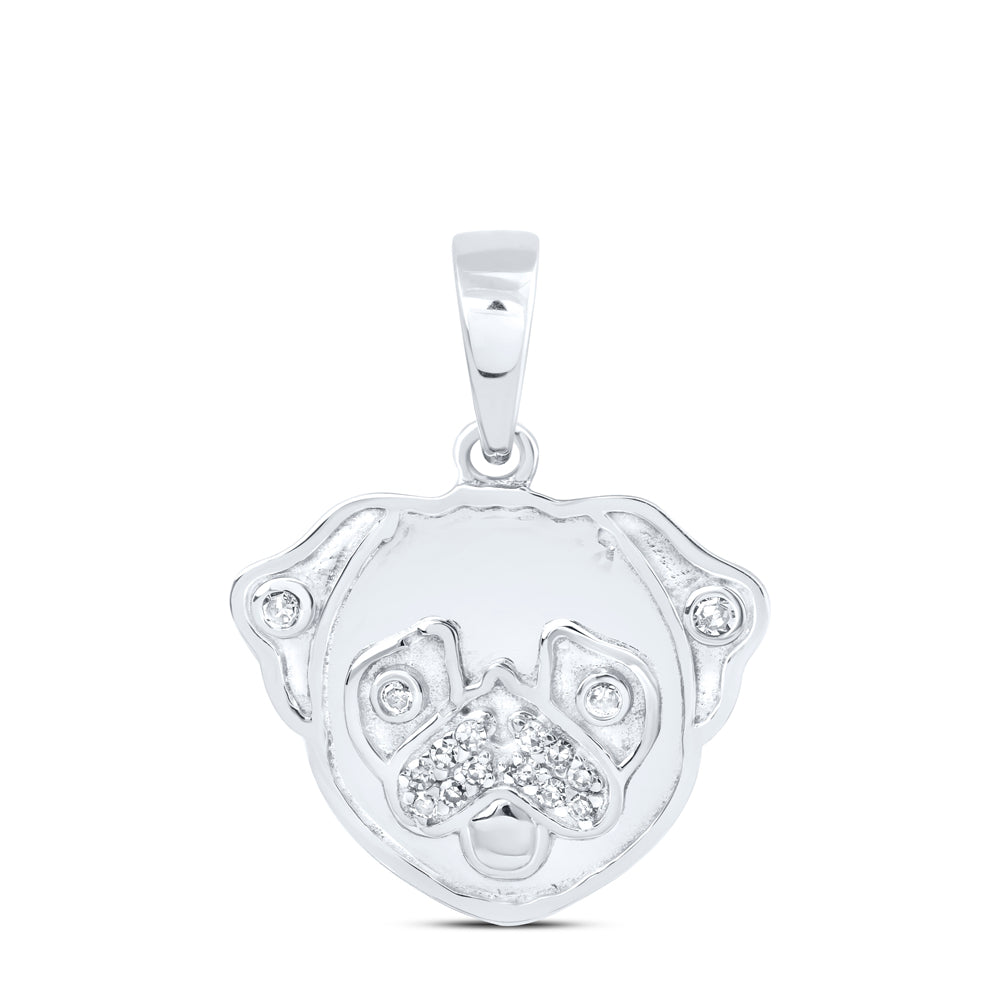 0.05 Ctw Natural Diamond Cute Dog puppy Gift Pendant in 10k White Gold