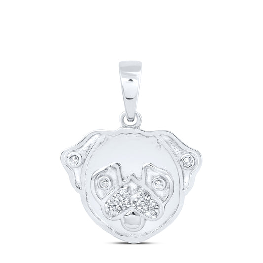 0.05 Ctw Natural Diamond Cute Dog puppy Gift Pendant in 10k White Gold